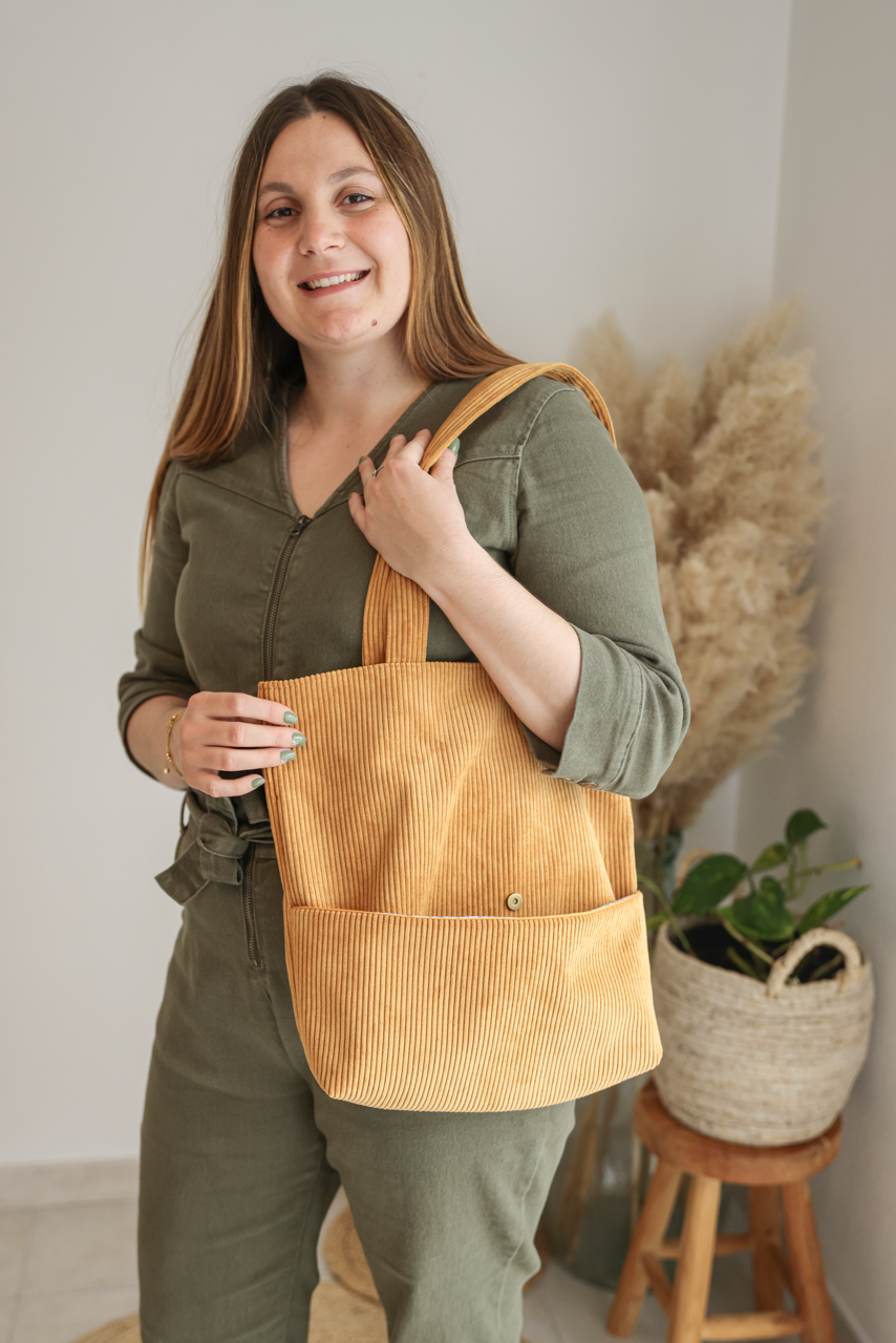 Tote bag velours ocre